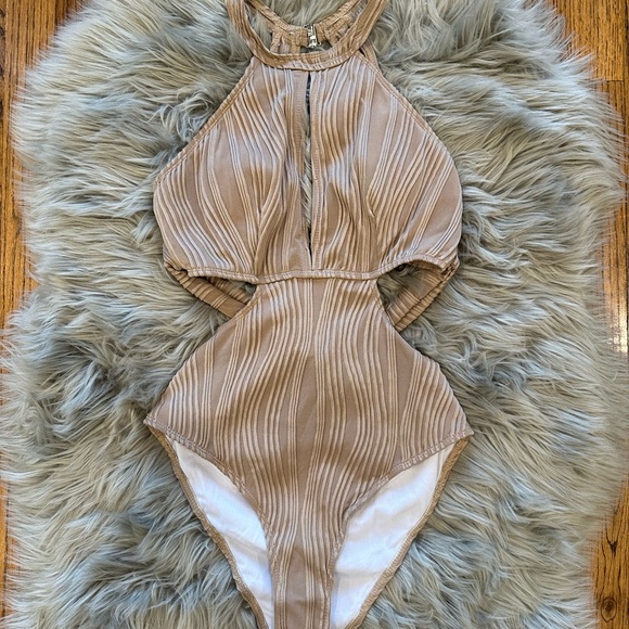 SHEIN taupe/brown strappy cutout swimsuit - Picture 2 of 10